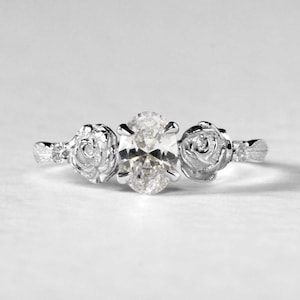 Diamond Rose Ring - Rose Engagement Ring, Diamond Flower Ring, Diamond Engagement Ring, Floral Ring, Oval Diamond Ring, Lab Diamond Ring image 9