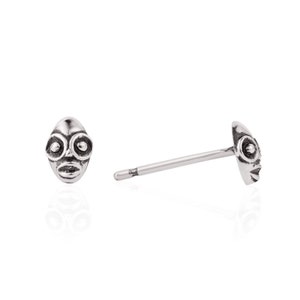 Mask earrings, tribal earrings, silver stud earrings, small stud earrings, tiny stud earrings, delicate stud earrings, African earrings