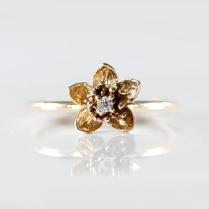 Diamond Cherry Blossom Ring - Silver/Gold/Rose Gold - diamond flower ring, sakura ring, flower engagement ring, floral ring, diamond ring