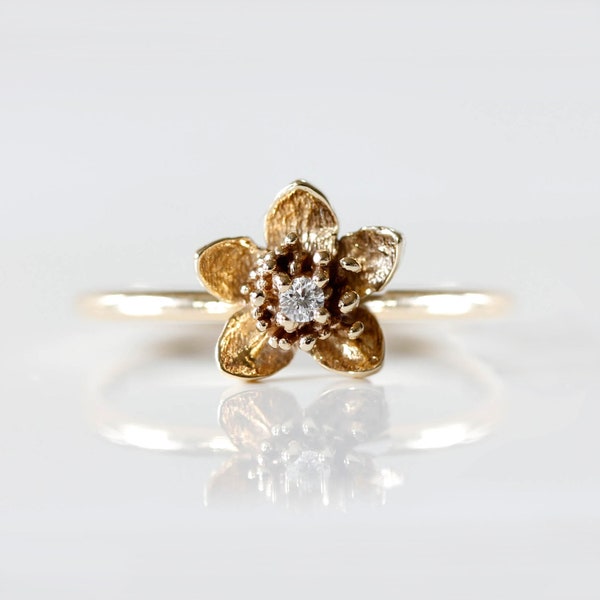 Diamant Kirschblüten Ring - Silber/Gold/Rosegold - Diamant Blume Ring, Sakura Ring, Blumen Verlobungsring, Floraler Ring, Diamantring