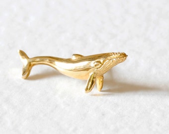 Blue Whale Tie Pin/Lapel Pin– Silver/Gold - whale tie clip, whale lapel pin, whale brooch, best man tie pin, groom tie pin