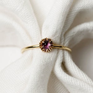 Dahlia Bud Amethyst Ring, dahlia ring, flower ring, stacking ring, flower stacking ring, delicate ring, dainty ring, purple ring