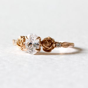 Diamond Rose Ring - Rose Engagement Ring, Diamond Flower Ring, Diamond Engagement Ring, Floral Ring, Oval Diamond Ring, Lab Diamond Ring image 1