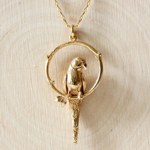 Parakeet Necklace –Large/Upright - Silver/Gold, Handmade Necklace, Ring Necked Parakeet, Parrot Necklace, Bird Necklace, Bird Jewelry.