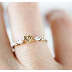 Rose ring, rose diamond ring, rose engagement ring, flower ring, flower engagement ring, delicate engagement ring, gold flower ring image 4