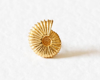 Ammonite Tie Pin/Lapel Pin – Silver/Gold - ammonite lapel pin, shell lapel pin, fossil lapel pin, beach wedding, gold lapel pin, nautical