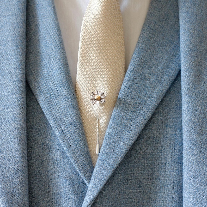 Subtle Tie Pin Daisy Tie Pin/lapel Pin - Silver & Gold - Flower Tie Pin, Wedding Tie ...