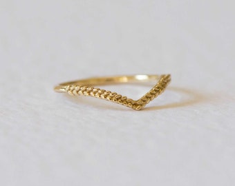Wheat ring, wishbone ring, chevron ring, wedding band, wedding ring, gold stacking ring, promise ring, delicate wedding ring, dainty wedding