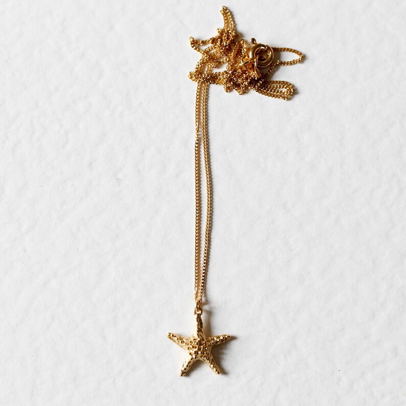 Pode incluir: Um colar de corrente de ouro com um pingente de estrela do mar de ouro.