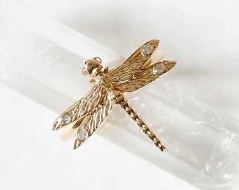 Dragonfly Ring - Diamonds & Moonstones - Silver/Gold/insect ring/gold diamond ring/insect jewelry/insect jewellery