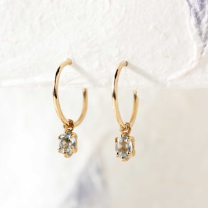 Aquamarine Clicker Hoop Earrings - Silver/Gold/Rose Gold - aquamarine earrings, tiny hoops, gemstone earrings, clicker hoops with dangles