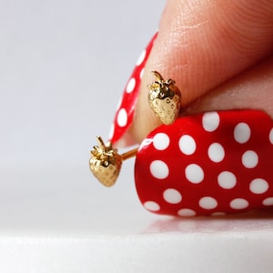 Strawberry Earrings - Silver/Gold/Rose Gold - gold studs, tiny studs, strawberry studs, summer earrings, holiday earrings, tiny gold studs