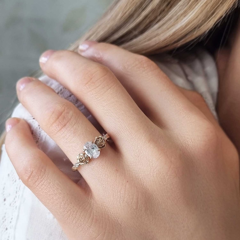 Diamond Rose Ring - Rose Engagement Ring, Diamond Flower Ring, Diamond Engagement Ring, Floral Ring, Oval Diamond Ring, Lab Diamond Ring image 4