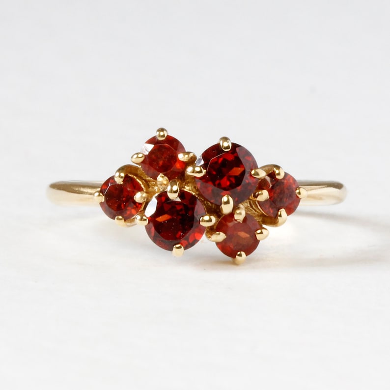 Cluster Ring Garnet, Silver/Gold, Garnet Ring, Statement Ring, Engagement Ring, Red Gemstone Ring, Cocktail Ring, January Birthstone 9ct Solid Gold