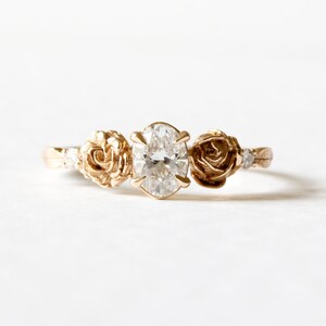 Diamond Rose Ring - Rose Engagement Ring, Diamond Flower Ring, Diamond Engagement Ring, Floral Ring, Oval Diamond Ring, Lab Diamond Ring image 7