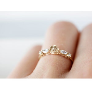 Rose ring, rose diamond ring, rose engagement ring, flower ring, flower engagement ring, delicate engagement ring, gold flower ring image 6