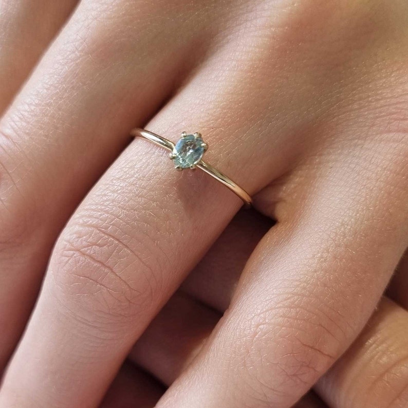 Aquamarine Ring Silver/Gold/Rose Gold aquamarine stacking ring, gold stacking ring, blue ring, dainty ring, delicate ring, gemstone ring image 2