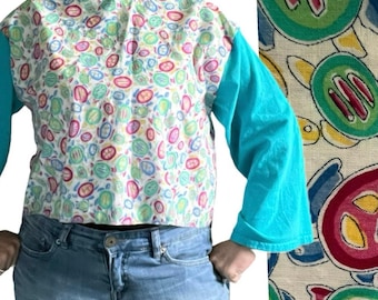 Seaturtle Beach hoodie, upcycled lightweight sun shirt, colorful turtle One size