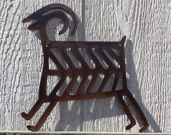 Southwestern Petroglyph Mountain Goat Metal Wall Art - Rustic Patina P111