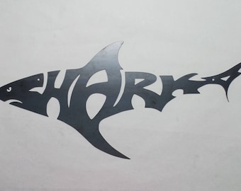 Shark Metal Wall Art – Dark Gray Steel, USA Made, 24 Inch