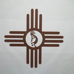 New Mexico Zia Sun Symbol - Zia Sun with Kokopelli -  Metal Sign - Metal Art Sizes up to 38inches K68