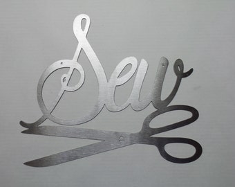 Sewing Room Metal Art Sign – Brushed Steel, USA Made