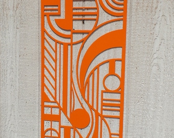 Mid Century Modern Abstract Metal Wall Art - Retro Orange Panel