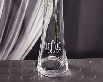 Monogrammed Glass Bud Vase, Personalized Bridesmaid Gift, Engraved Vase, Tapered Glass Vase, Custom Crystal Vase, Gift for Her, Housewarming