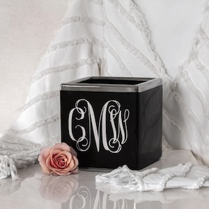 Personalized Black Square Ceramic Ayla Vase 5.5in, Monogrammed Vase, Custom Vase, Flower Vase, Decorative Vase, Gift for Her, Candle Holder