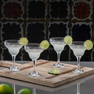 Monogrammed Margarita Glasses, Set of 4, Personalized Margarita Set, Cocktail Set, Customized Barware, Tequila