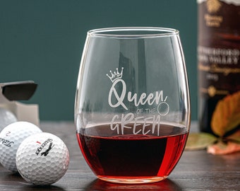 Copa de vino sin tallo para amantes del golf, regalos de golf personalizados, artículos de bar con temática de golf, copa de vino sin tallo con monograma, regalos de golf para mujeres