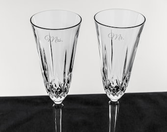 Waterford Champagne Flutes, Waterford Monogrammed Toasting Glasses, Personalized Waterford Champagne Wedding Glasses