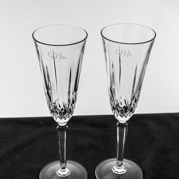 Waterford Champagne Flutes, Waterford Monogrammed Toasting Glasses, Personalized Waterford Champagne Wedding Glasses