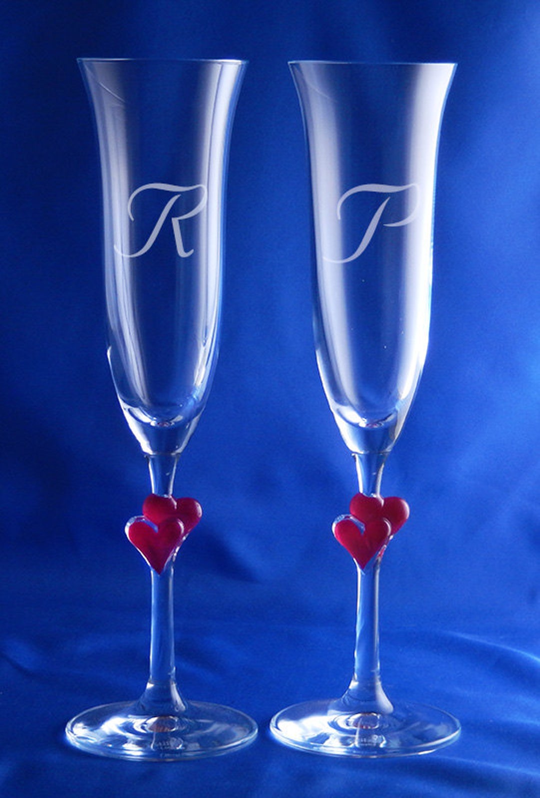 Personalized Red Amore Toasting Flute Pair, Wedding Flutes, Champagne