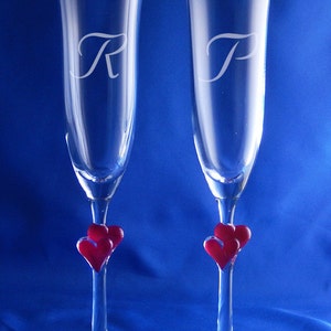 Personalized Red Amore Toasting Flute Pair, Wedding Flutes, Champagne Glasses, Heart Flutes, Custom Flutes, Bridal, Wedding Gift (CS2144R)