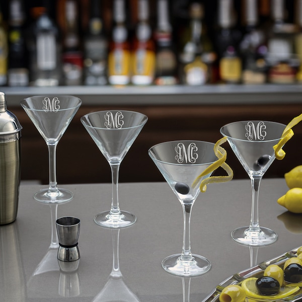 Monogrammed Martini Glasses, Set of 4, Personalized Martini Set, Cocktail Set, Customized Barware