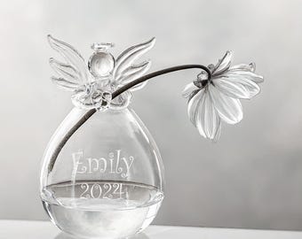 Monogrammed Angel Bud Vase, Personalized Angel Vase, Home Decor, Custom Wedding Favor, Glass Angel, Christmas Gift