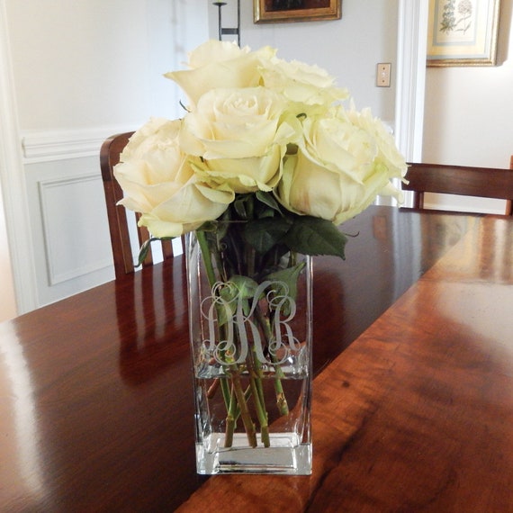 Monogrammed Square Vase Flower Vase Personalized Vase Tall Etsy