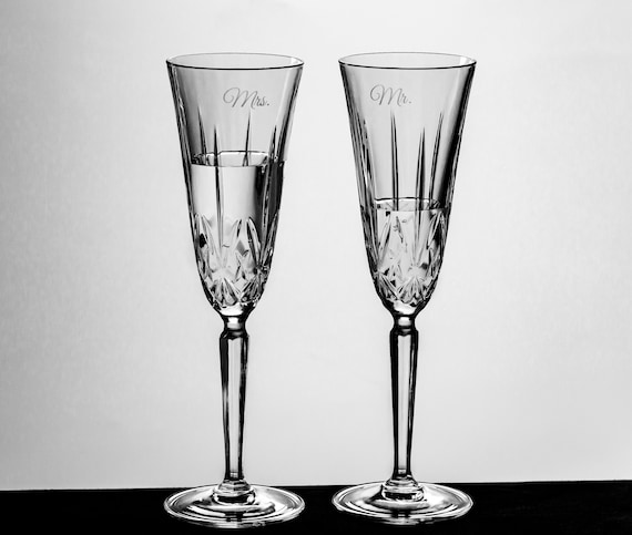 Waterford Champagne Flutes, Waterford Monogrammed Toasting Glasses, Personalized Waterford Champagne Wedding Glasses