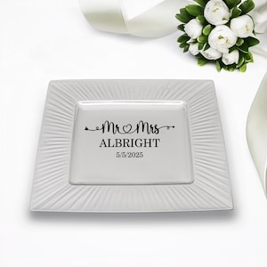 Personalized Square Ceramic Wedding Plate 12in, White Ceramic Plate, Wedding Gift, Decorative Platter