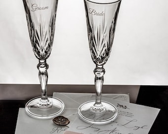 Waterford Champagne Flutes, Waterford Monogrammed Toasting Glasses, Personalized Waterford Champagne Wedding Glasses