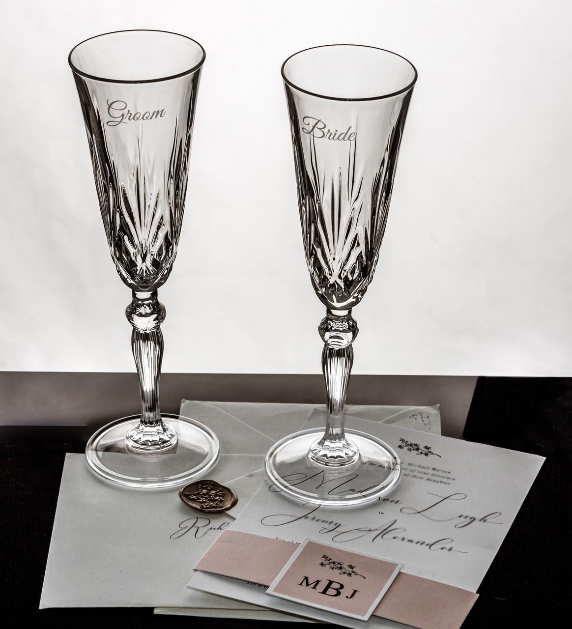 Personalized Operatic Crystal Champagne Flute Pair, Monogrammed Toasting Glasses, Engraved Crystal, Champagne Wedding Glasses
