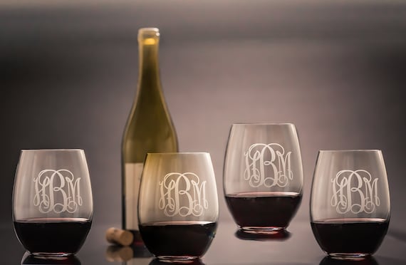 Monogrammed Stemless Wine Glasses Set of 4