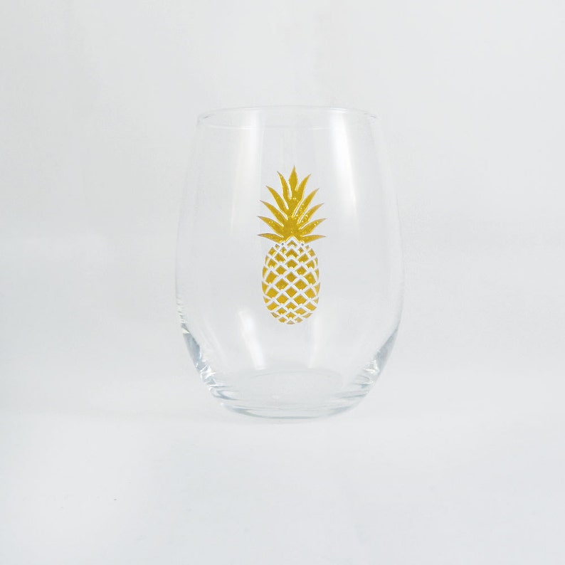 Golden Pineapple Stemless Wine Glass Pineapple Wine Glass Etsy