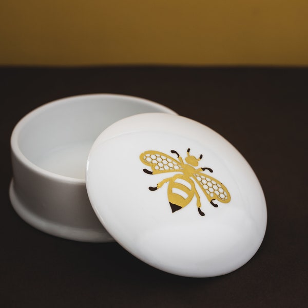 Porcelain Bee Jewelry Box, Keepsake Box, Trinket Box, Ring Box