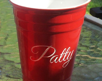 Personalized Red Uno Cup, Custom Uno Cup,  Engraved Cup,  Ceramic Uno Cup, Beer Pong Glass, Personalizable Uno Cup