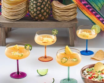 Viva Margarita Glasses, Monogrammed Glassware, Personalized Margarita Set, Cocktail Glass, Customized Barware, Tequila Drink