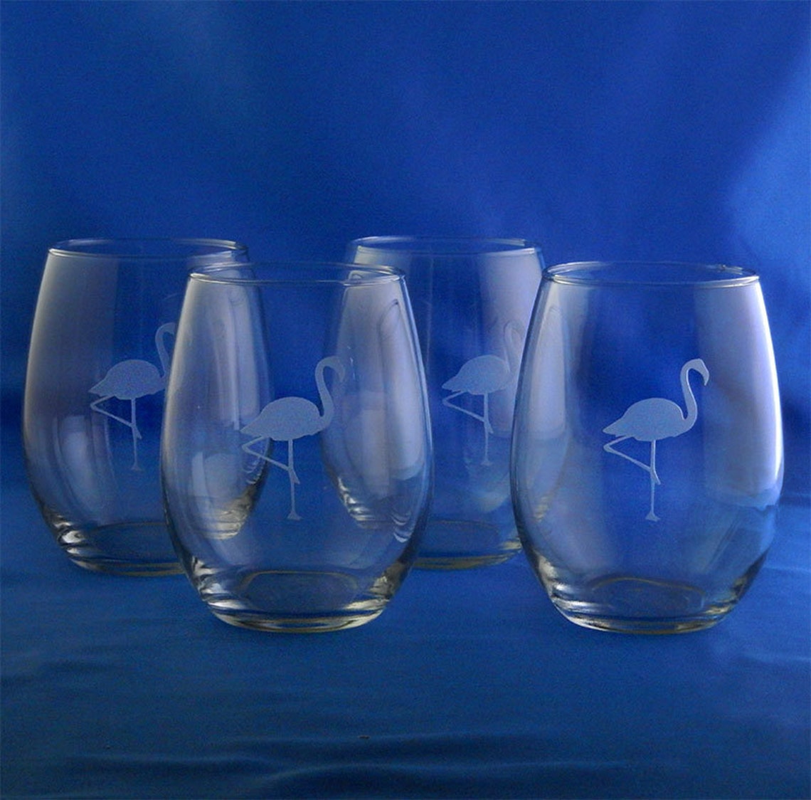Cute Flamingo Stemless Wine Glasses Set of 4 Custom Glass Etsy