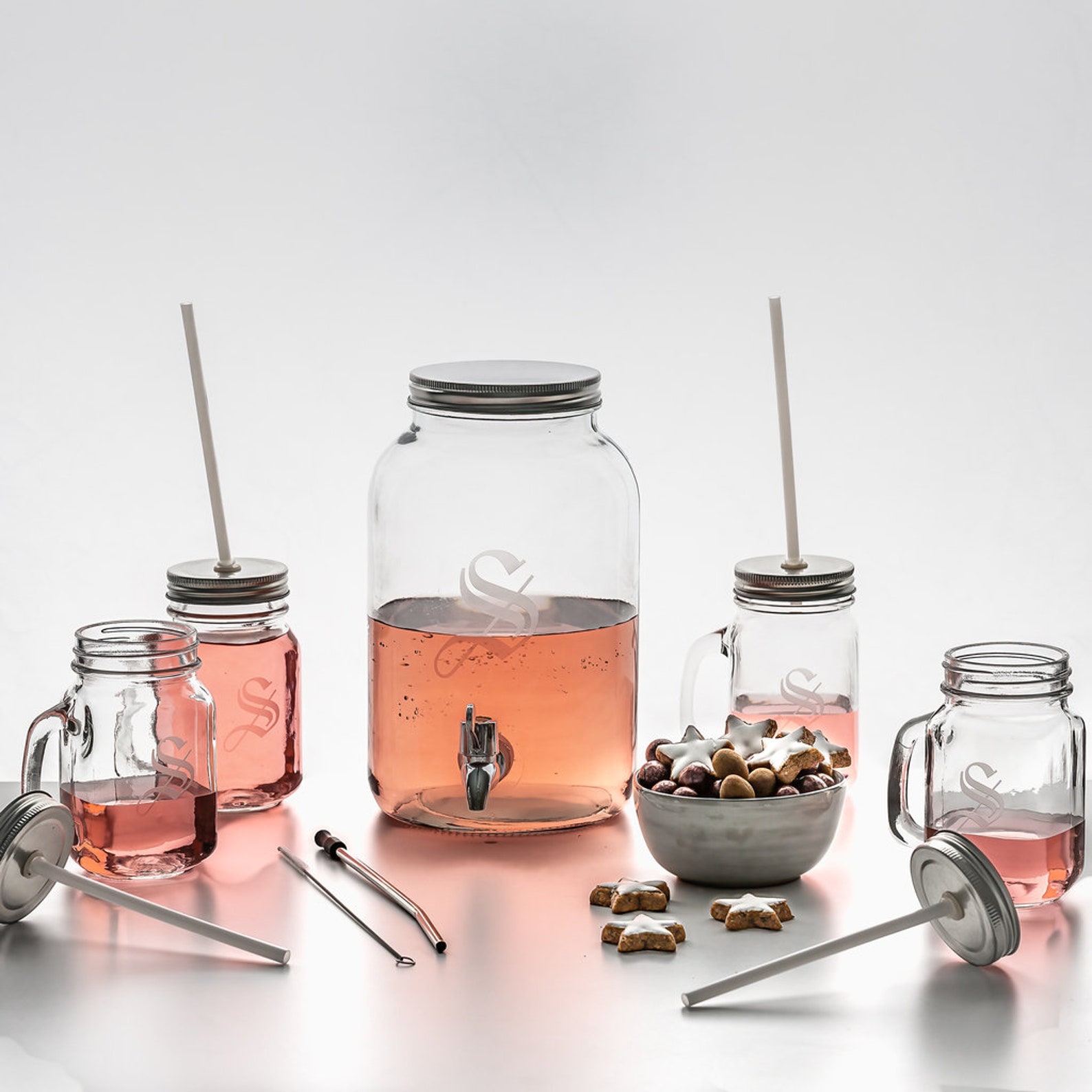 Personalized Drink Dispenser and Mason Jar Drink Set