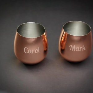 7th Anniversary Gift, Copper Stemless Wine Glasses , Personalized Set of 2, Engraved Copper Wine Glass